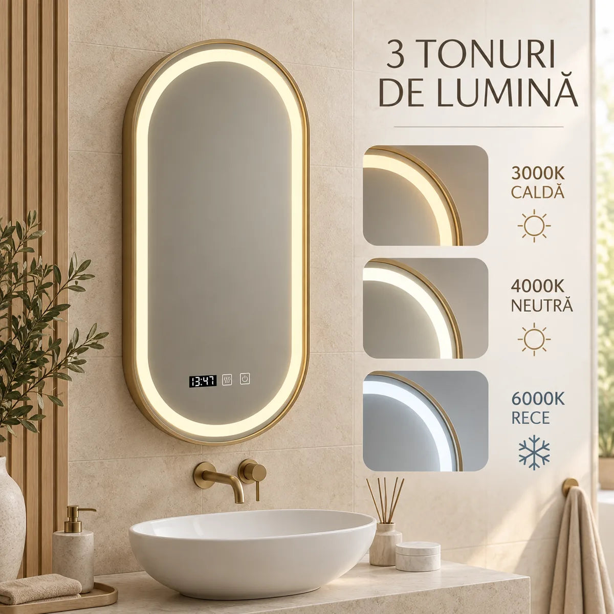 Oglinda LED Siegfried - 3 tonuri de lumina