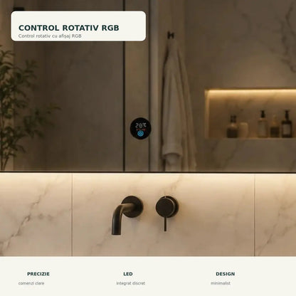 Oglinda LED SLUPSK - detaliu control rotativ cu afisaj RGB