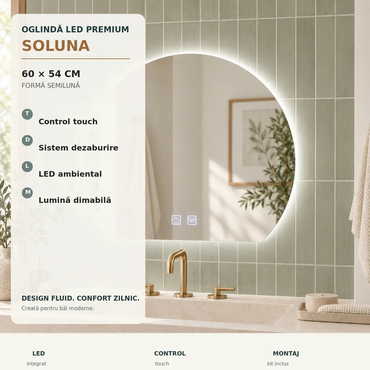 Oglinda LED Soluna 60x54 cm - imagine principala