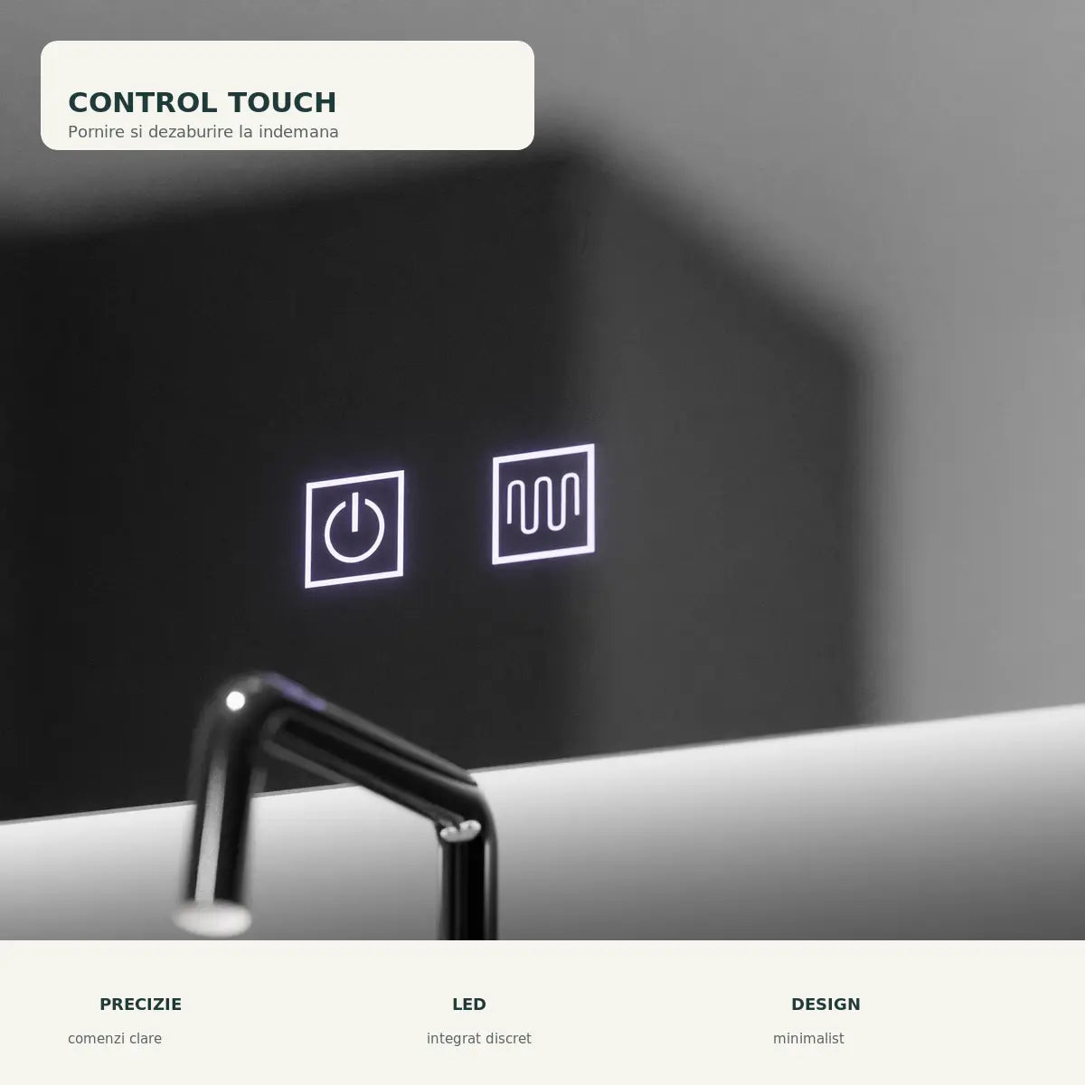 Oglinda LED Soluna - detaliu control touch