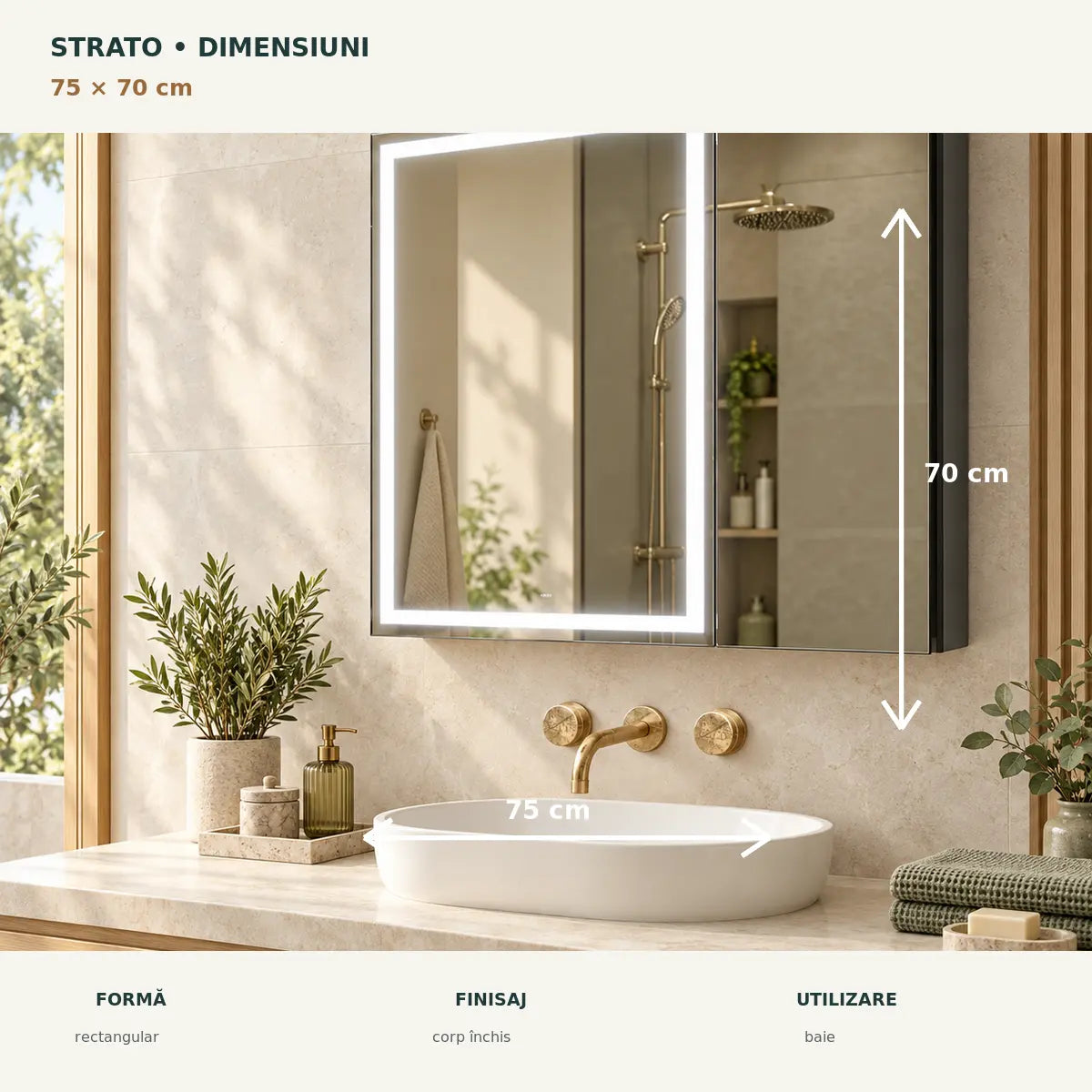 Dulap cu oglinda LED STRATO 75x70 cm - dimensiuni