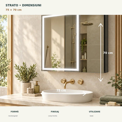 Dulap cu oglinda LED STRATO 75x70 cm - dimensiuni