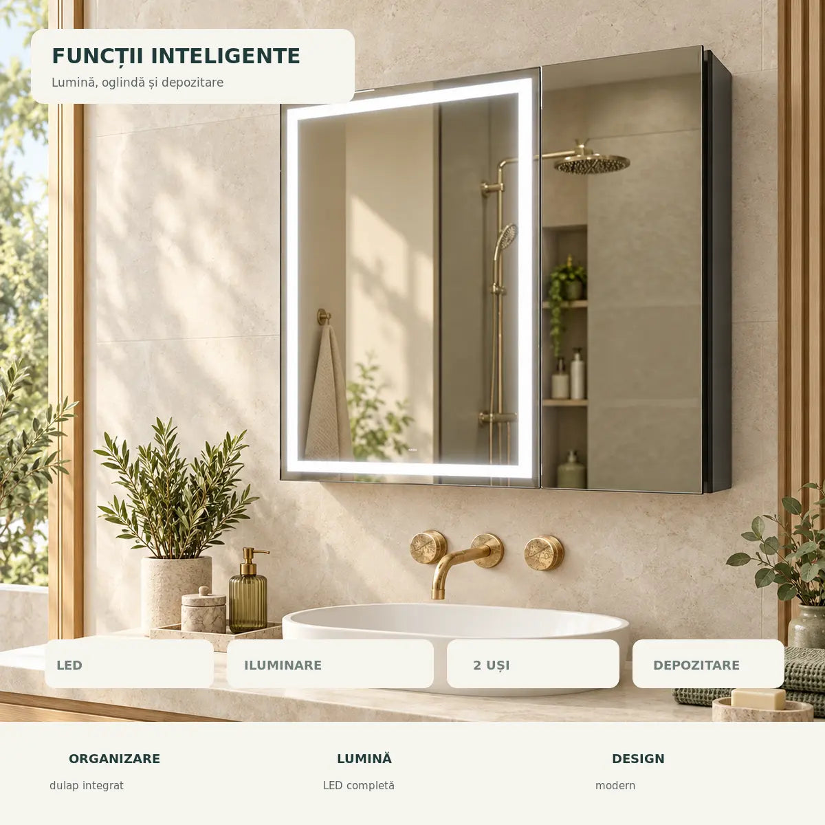 Dulap cu oglinda LED STRATO - iluminare doua usi si depozitare