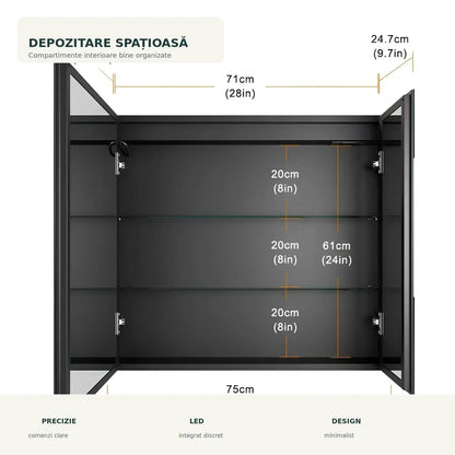 Dulap cu oglinda LED STRATO - compartimentare interioara
