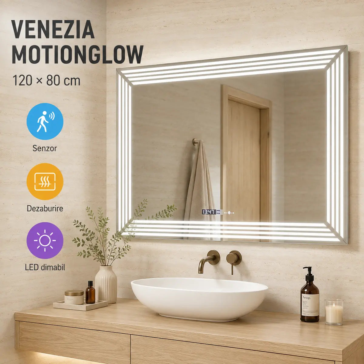Oglindă LED Venezia 120x80 cm – prezentare premium