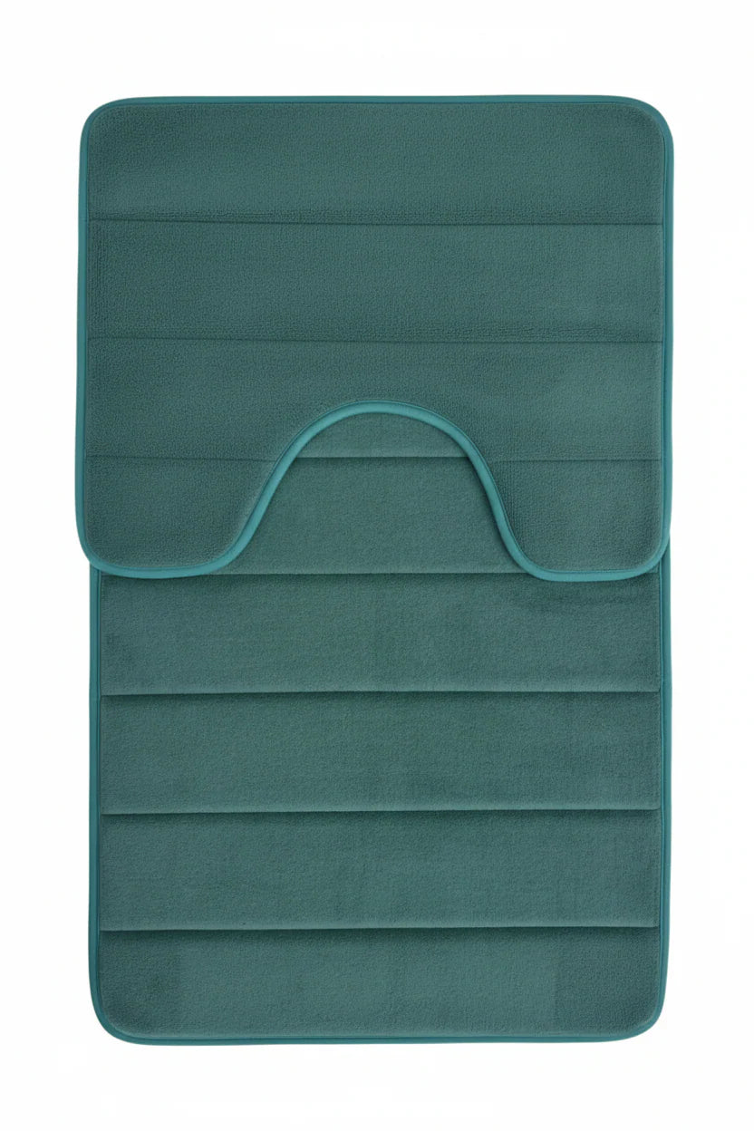 Covorase de Baie, 80x50 cm / 50x40 cm, Verde, Antiderapant, Absorbant, Set 2 bucati
