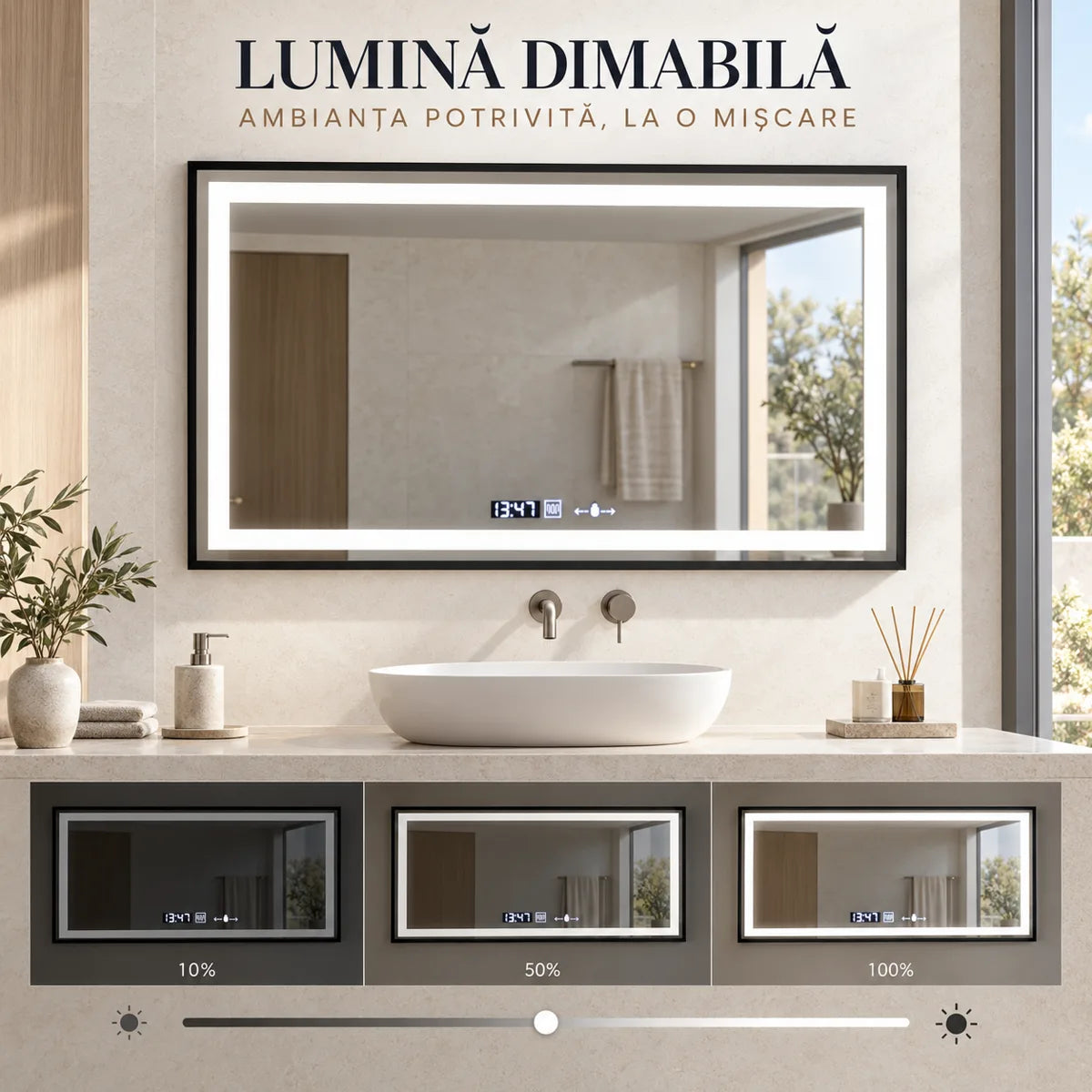 Oglinda LED Verite Majeste Noir - lumina dimabila