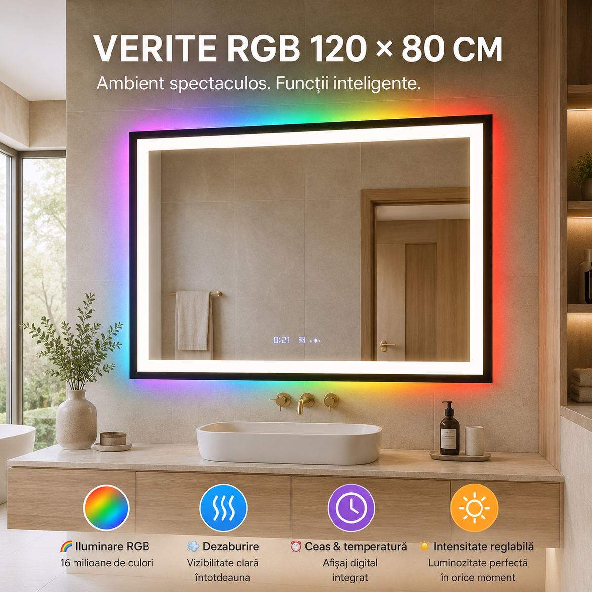 Oglindă LED Verite RGB 120x80 - prezentare premium