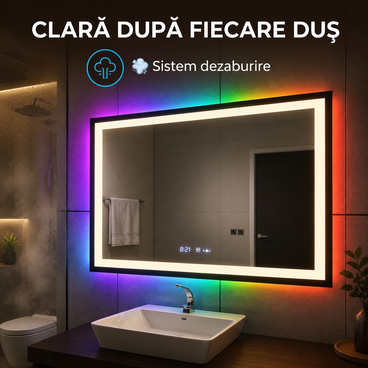 Oglindă LED Verite - sistem dezaburire