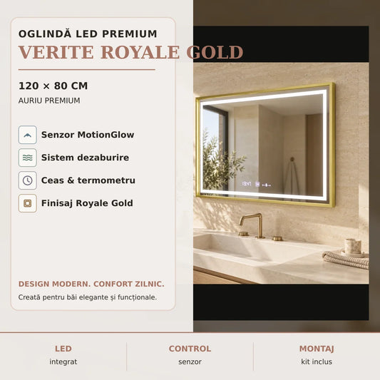 Oglinda LED Verite Royale Gold 120x80 cm - imagine principala