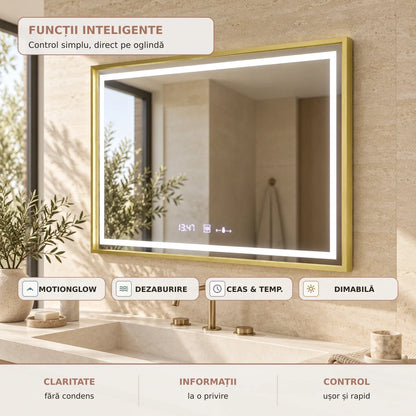 Oglinda LED Verite Royale Gold - senzor dezaburire ceas si lumina dimabila