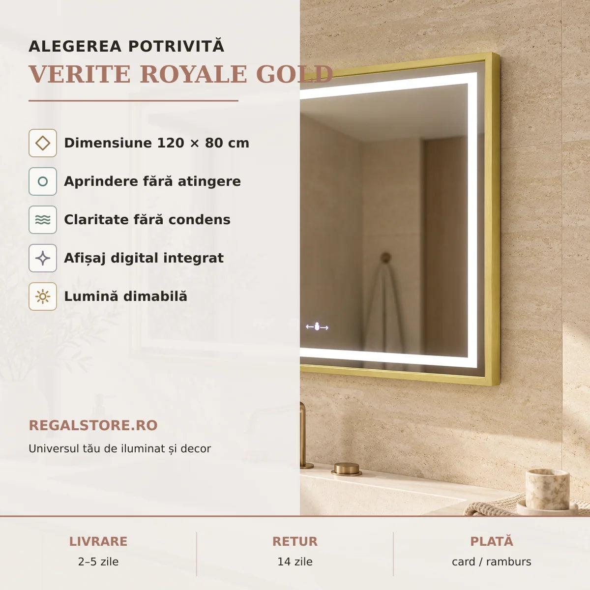 Oglinda LED Verite Royale Gold - beneficii principale