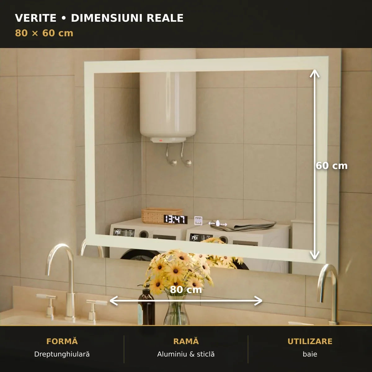 Oglindă LED Verite 80x60 cm – dimensiuni