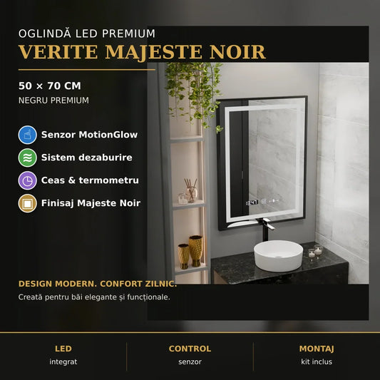 Oglindă LED Verite Majeste Noir 50x70 cm – prezentare premium