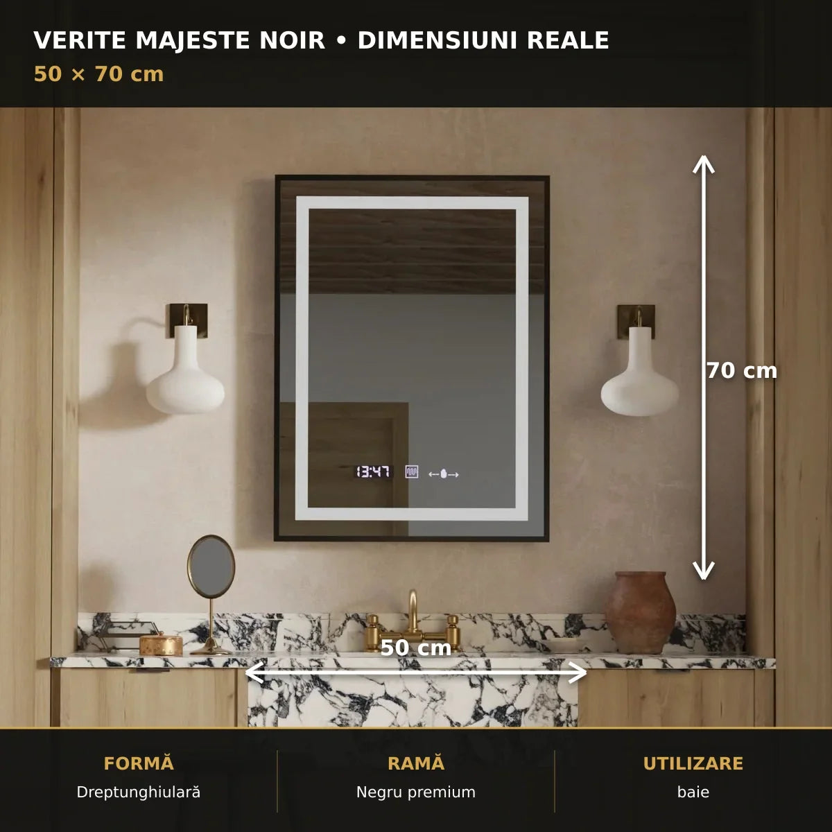 Oglindă LED Verite Majeste Noir 50x70 cm – dimensiuni