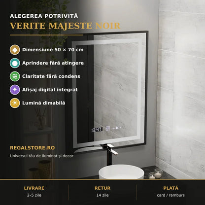 Oglindă LED Verite Majeste Noir 50x70 cm – beneficii