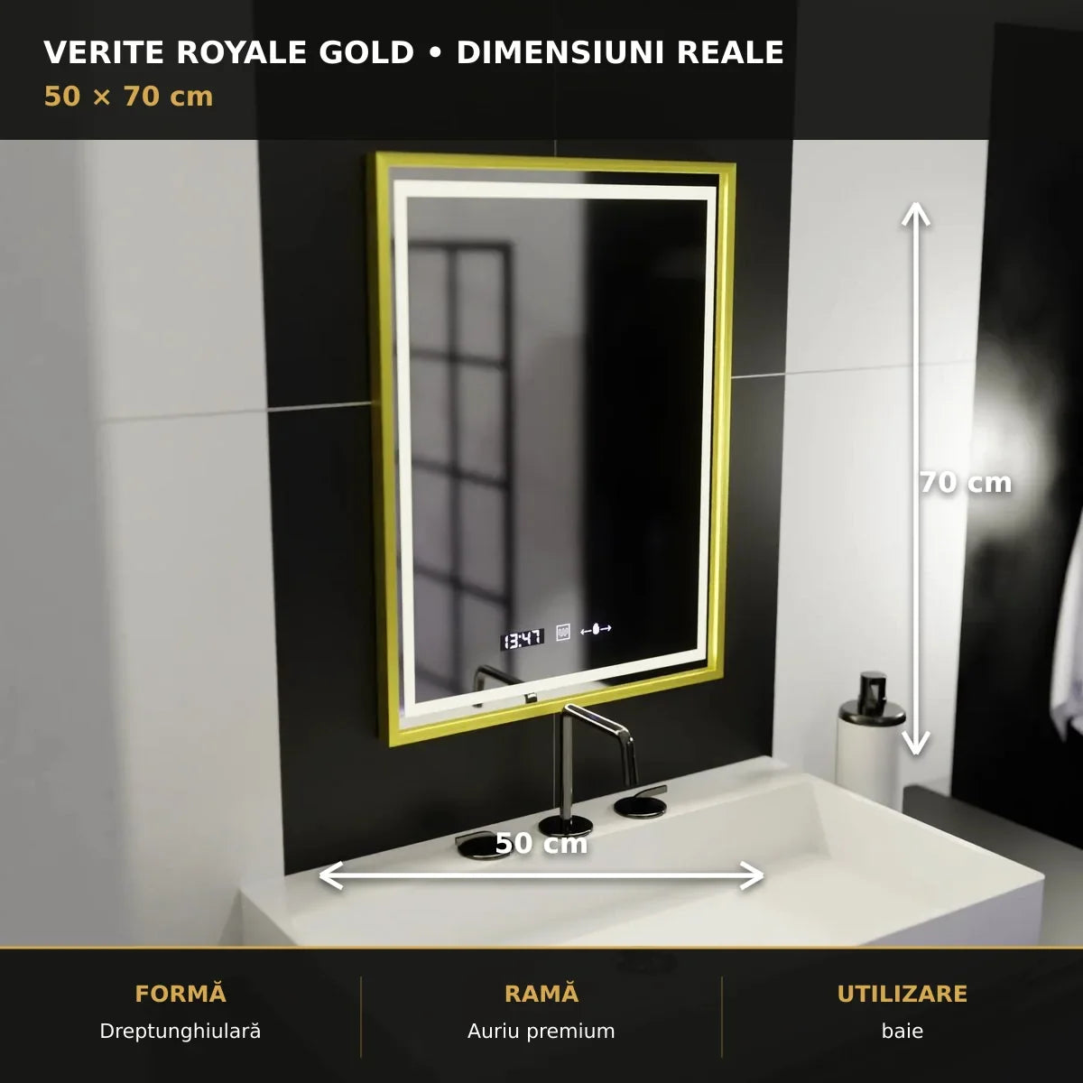 Oglindă LED Verite Royale Gold 50x70 cm – dimensiuni