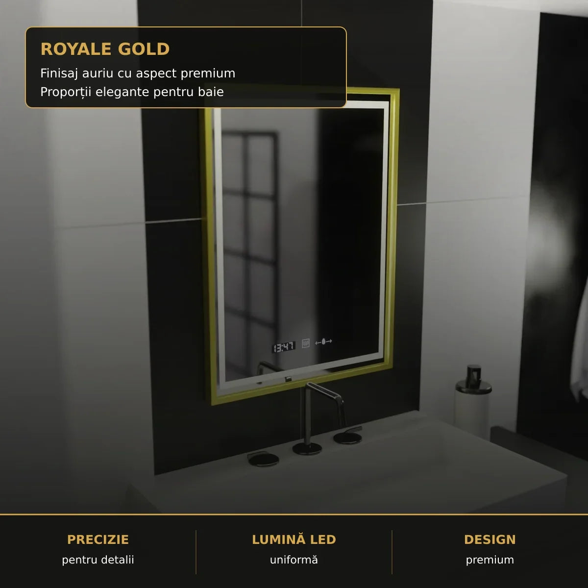 Oglindă LED Verite Royale Gold 50x70 cm – detalii