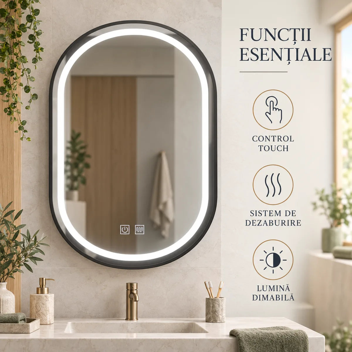 Oglinda LED VETRO - touch dezaburire si lumina dimabila