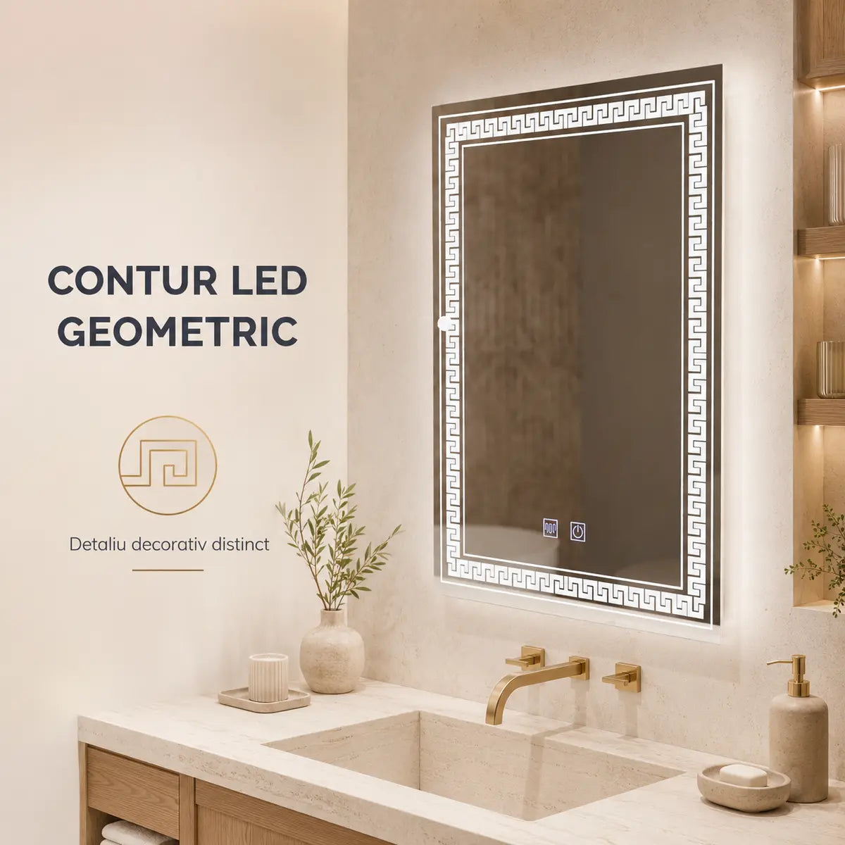 Oglindă LED Vivido – contur geometric