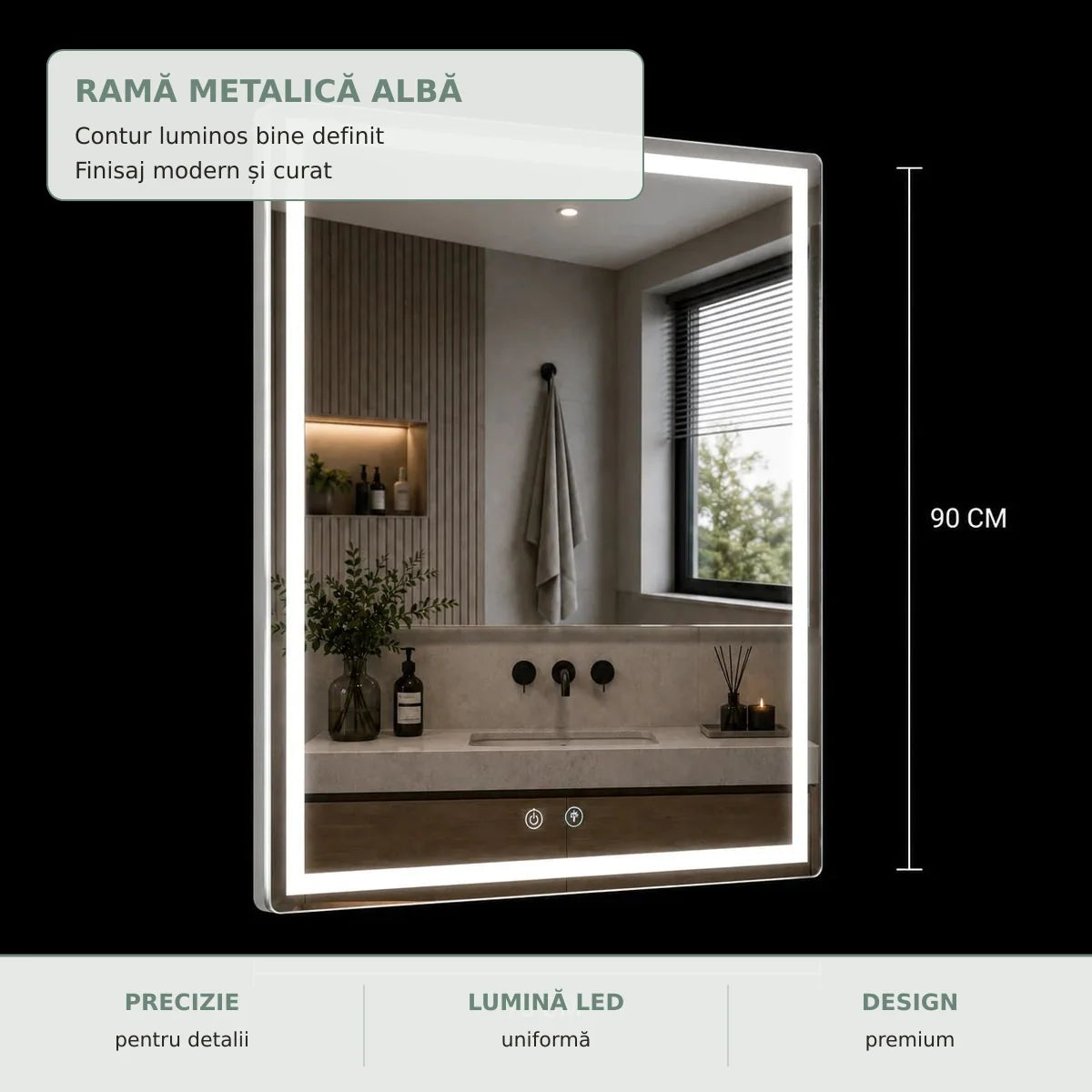 Oglinda LED WAMOSK - rama metalica alba