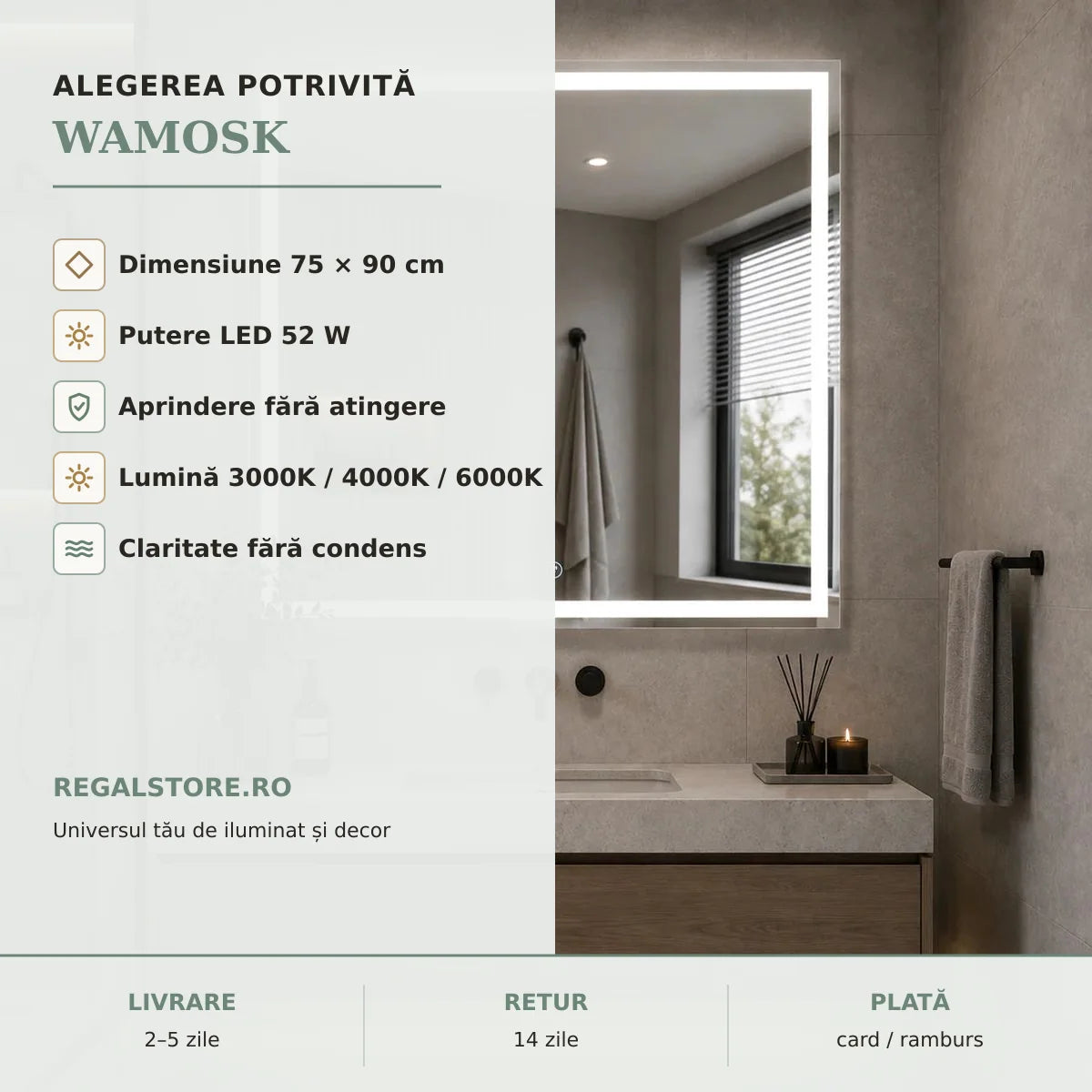 Oglinda LED WAMOSK - beneficii principale
