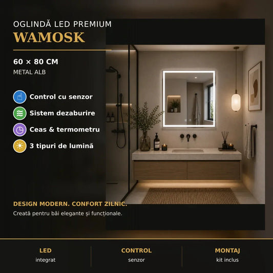 Oglindă LED Wamosk 60x80 cm – prezentare premium