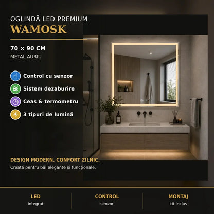 Oglindă LED Wamosk Gold 90x70 cm – prezentare premium