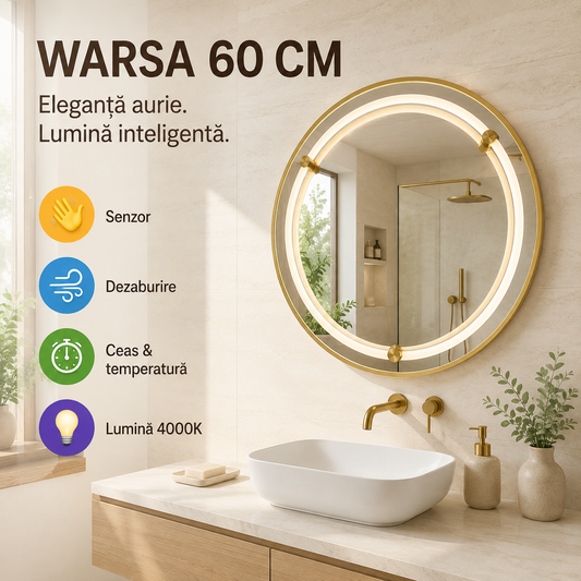Oglindă LED WARSA 60 cm - prezentare premium