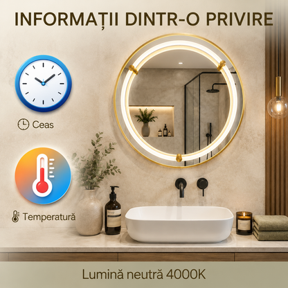 Oglindă LED WARSA - ceas și temperatură