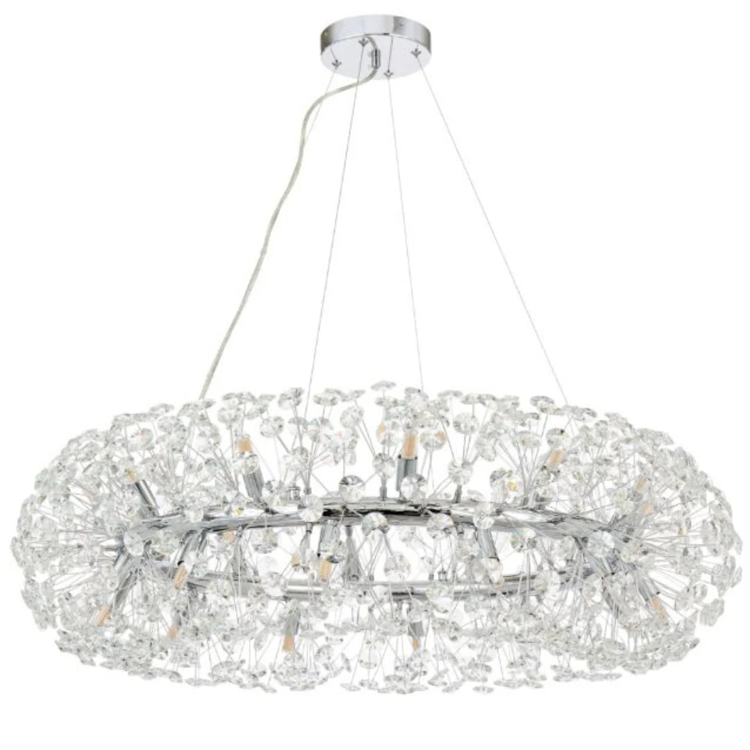 Candelabru Cristal MINUET 12x G9, Diametru 60cm, Argintiu Lucios, Inaltime Reglabila