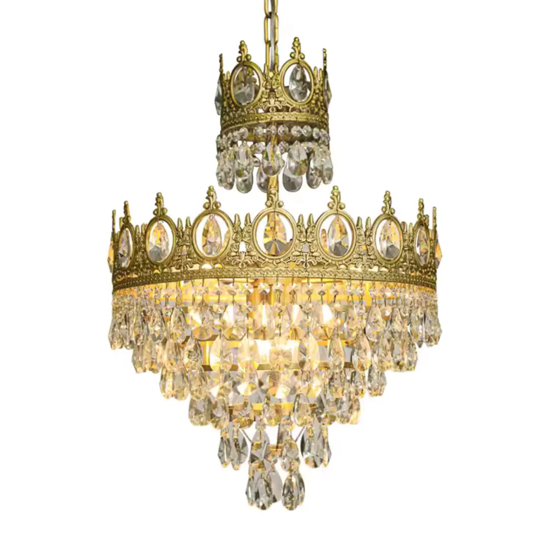 Candelabru Cristal REGALITE Petito, 3XE14, Diametru 25cm, Auriu Lucios, Inaltime Reglabila