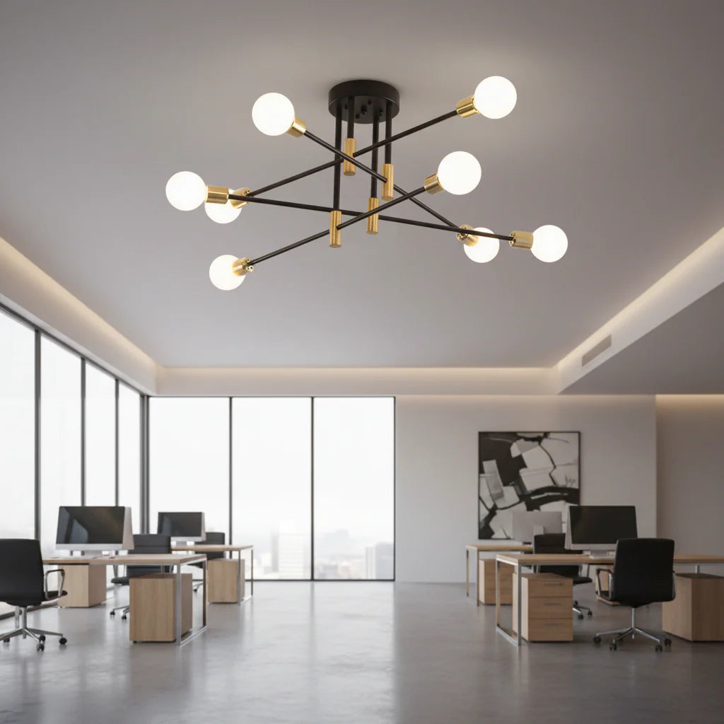 Lustra Modernist Hexa 8 Duo, 8x E27, Negru si Auriu, Design Modern