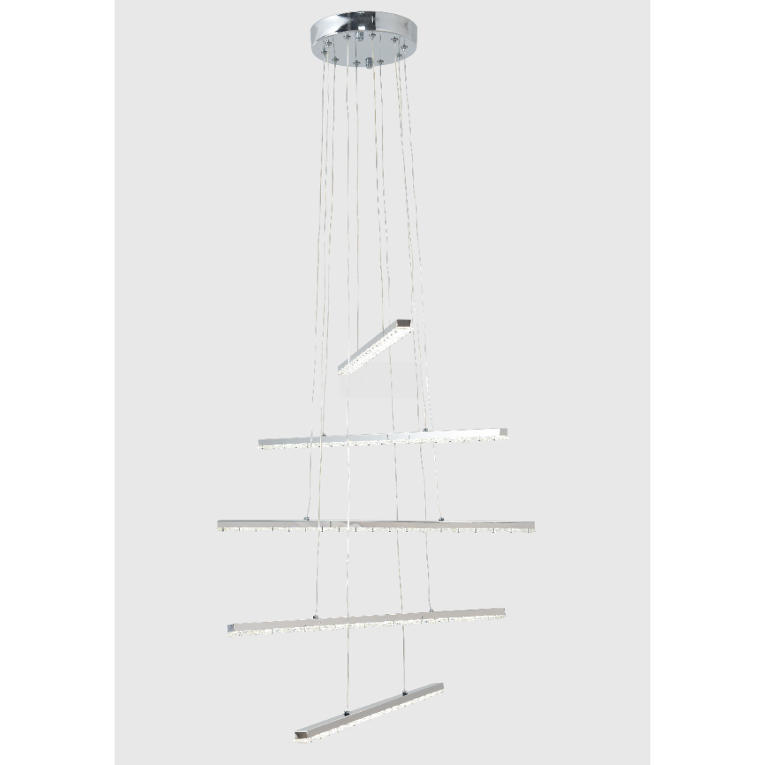 Lustra LED suspendata cu telecomanda si cristal LIBORIA, 64W, lumina Rece/Calda/Neutra, Dimabila, Crom Lucios