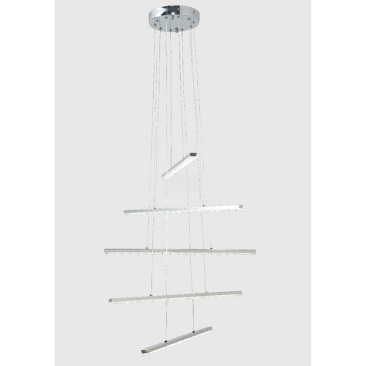 Lustra LED suspendata cu telecomanda si cristal LIBORIA, 64W, lumina Rece/Calda/Neutra, Dimabila, Crom Lucios
