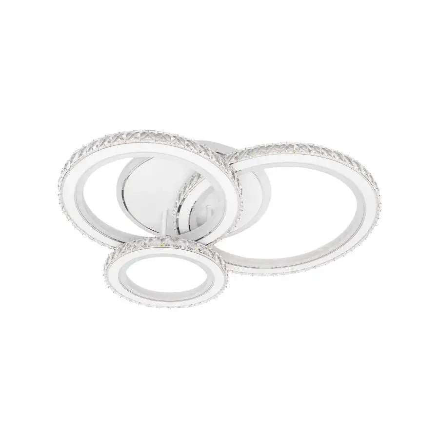 Lustra LED NOVA Rotonda cu Cristale, 3 Surse de Lumina, RGB, cu Telecomanda, 103W, Alb & Inox