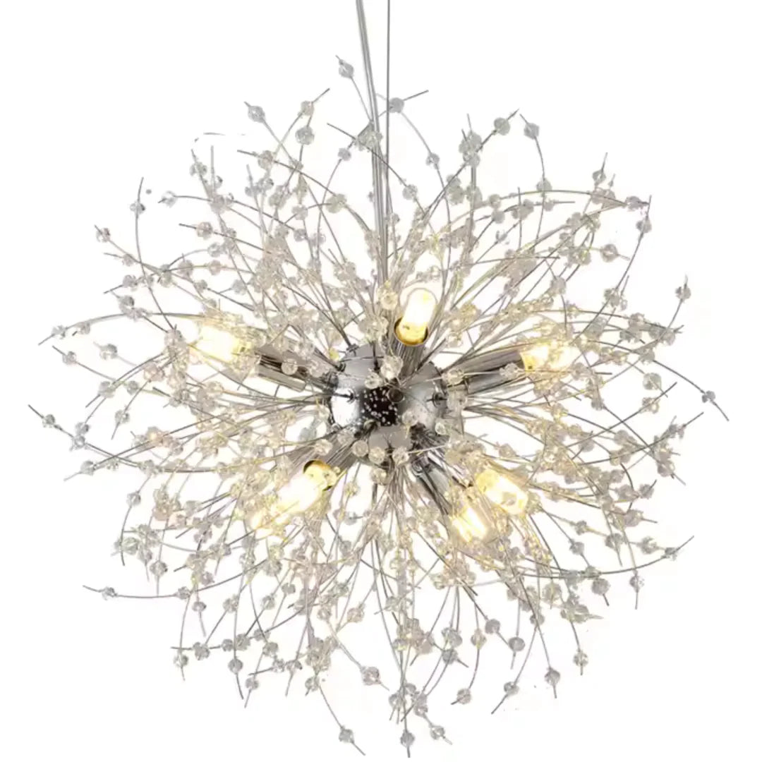 Candelabru Cristal Schonbrunn, 6x G9, Diametru 40cm, Argintiu Lucios, Inaltime Reglabila