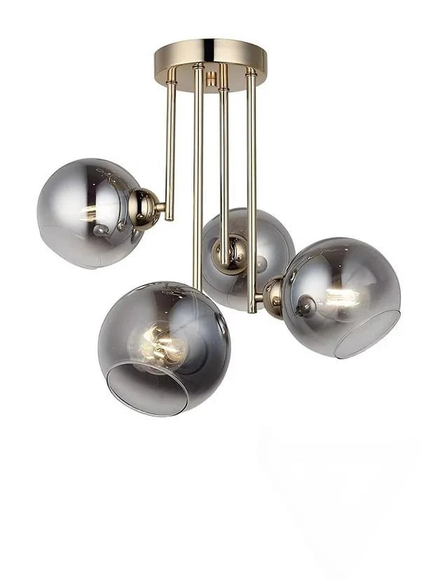Lustra cu bec moderna MODUS, 4x E27, Gri Inchis, Auriu, Metal