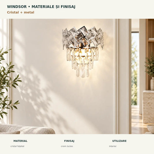 Aplica Cristal WINDSOR - cristal metal si finisaj crom lucios