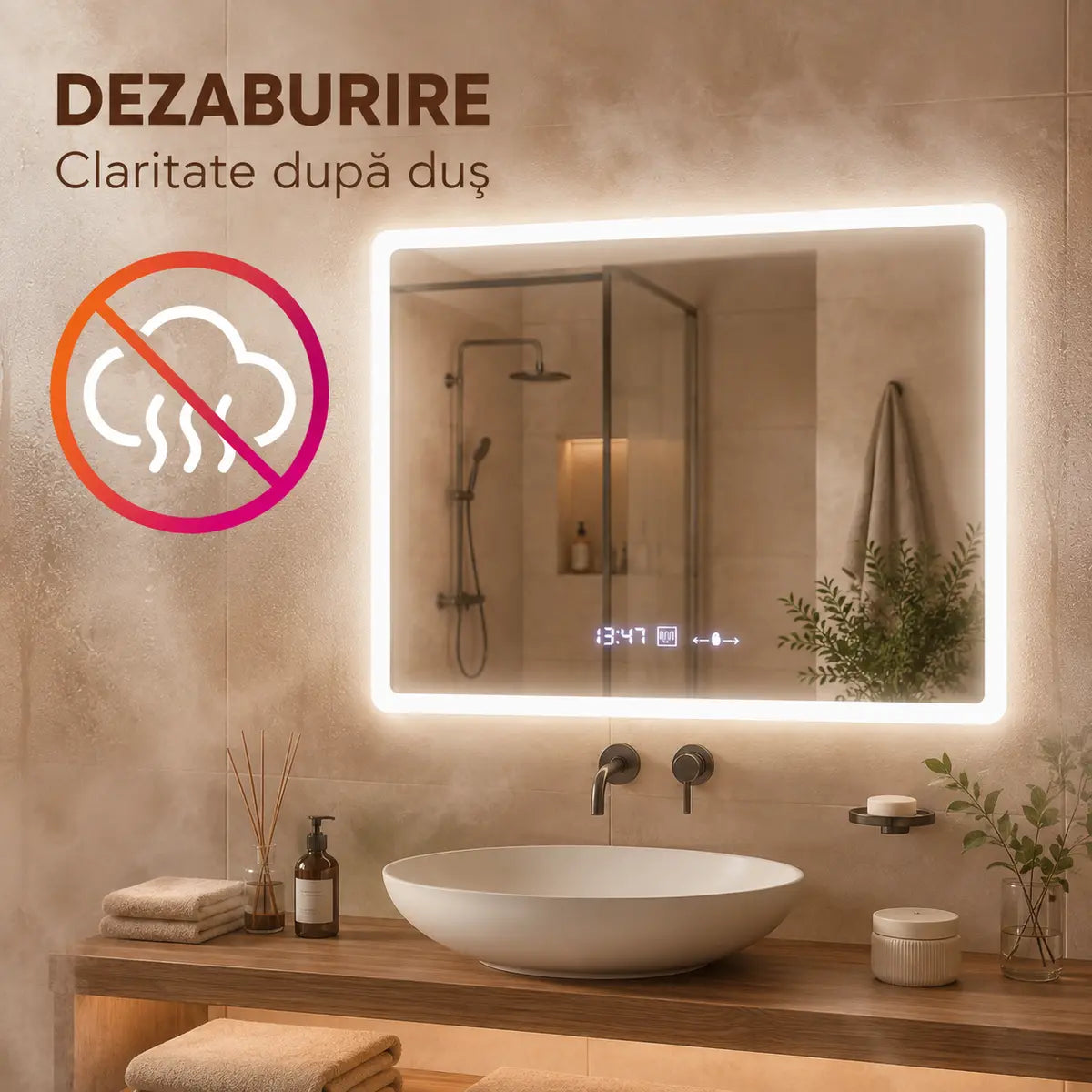 Oglindă LED Zampa – funcție dezaburire